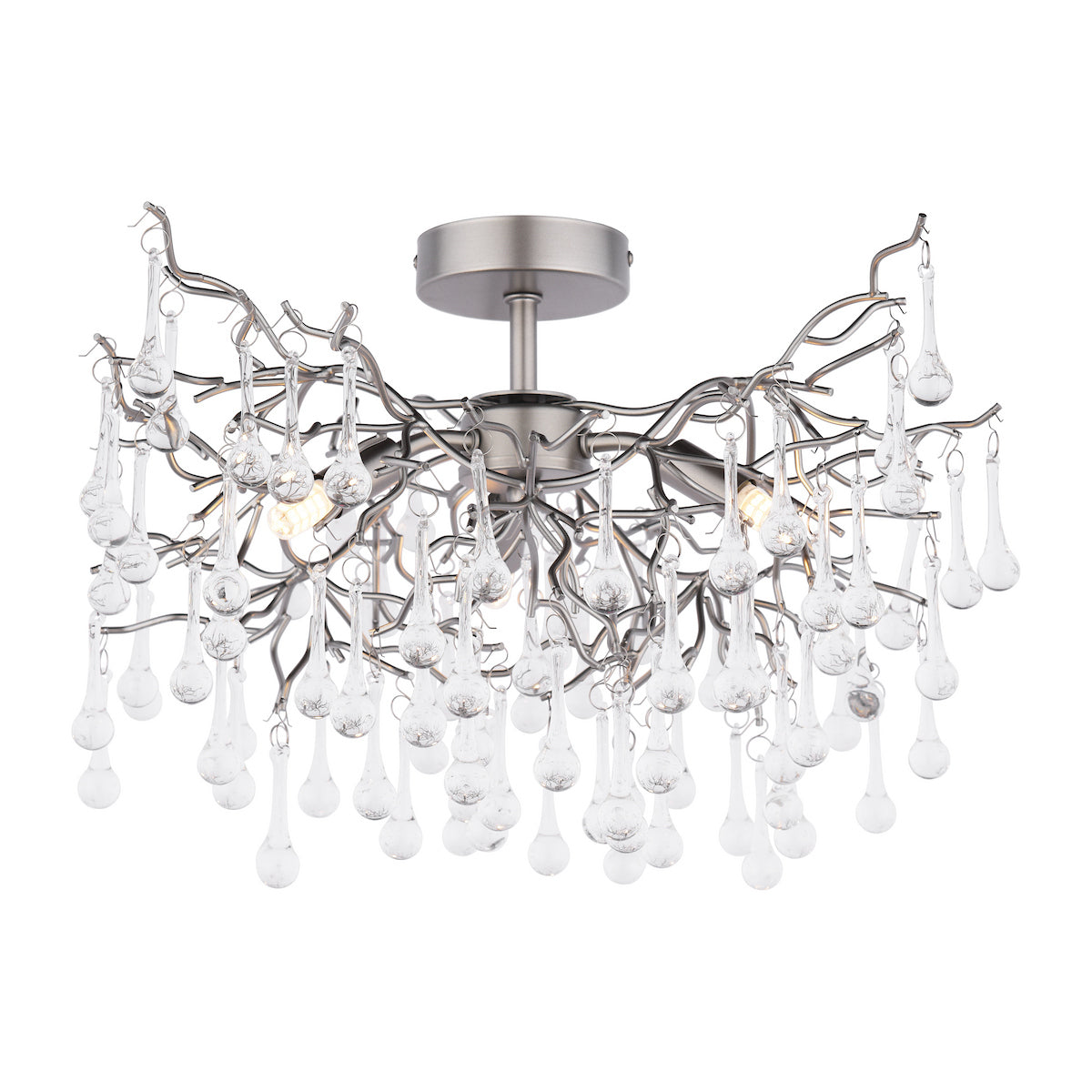 Laura Ashley Willow 3 Light Semi-Flush Satin Pewter and Crystal