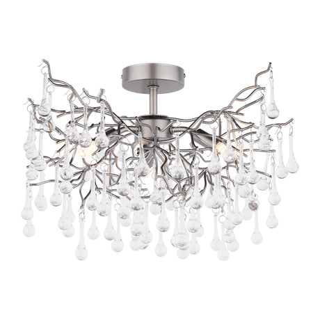 Laura Ashley Willow 3 Light Semi-Flush Satin Pewter and Crystal