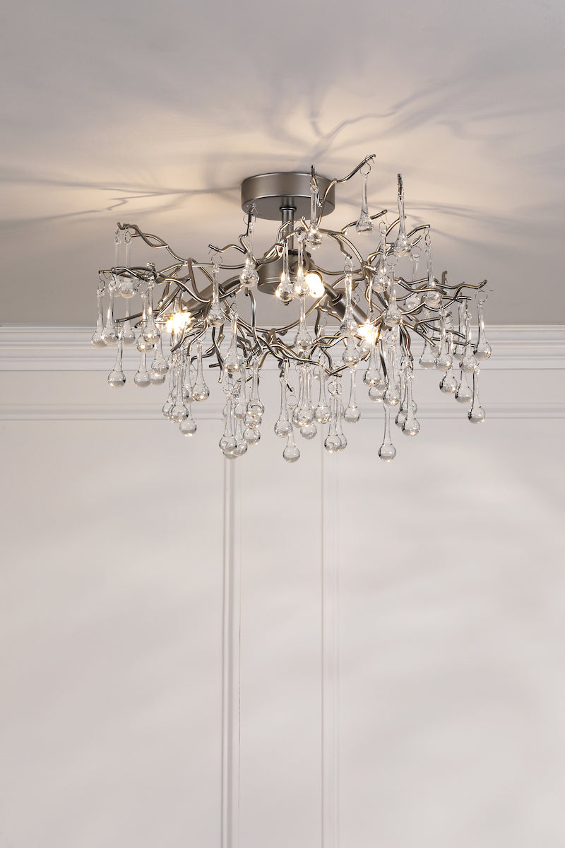 最終価格LAURA ASHLEY　バタフライボウル Laura Ashley Willow 3 Light Semi-Flush Satin Pewter Crystal – Amos