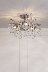 Laura Ashley Willow 3 Light Semi-Flush Satin Pewter and Crystal