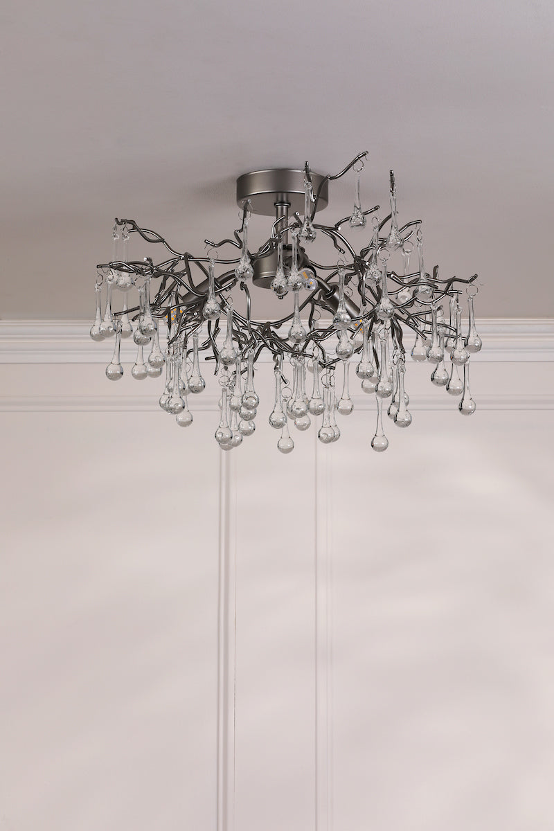 Laura Ashley Willow 3 Light Semi-Flush Satin Pewter and Crystal