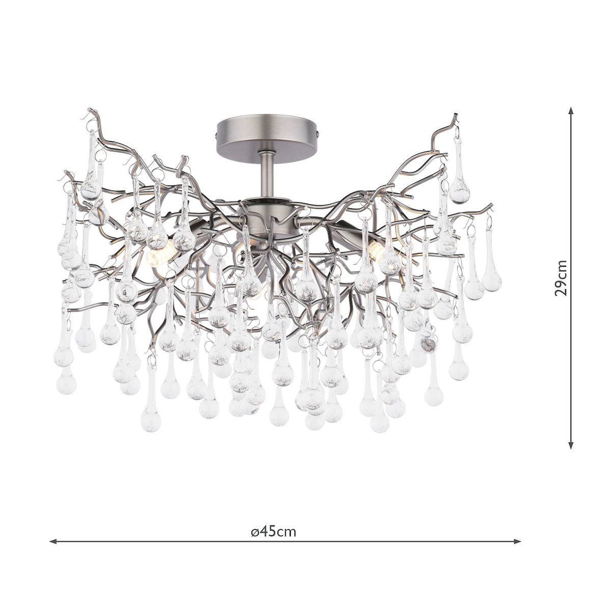 Laura Ashley Willow 3 Light Semi-Flush Satin Pewter and Crystal