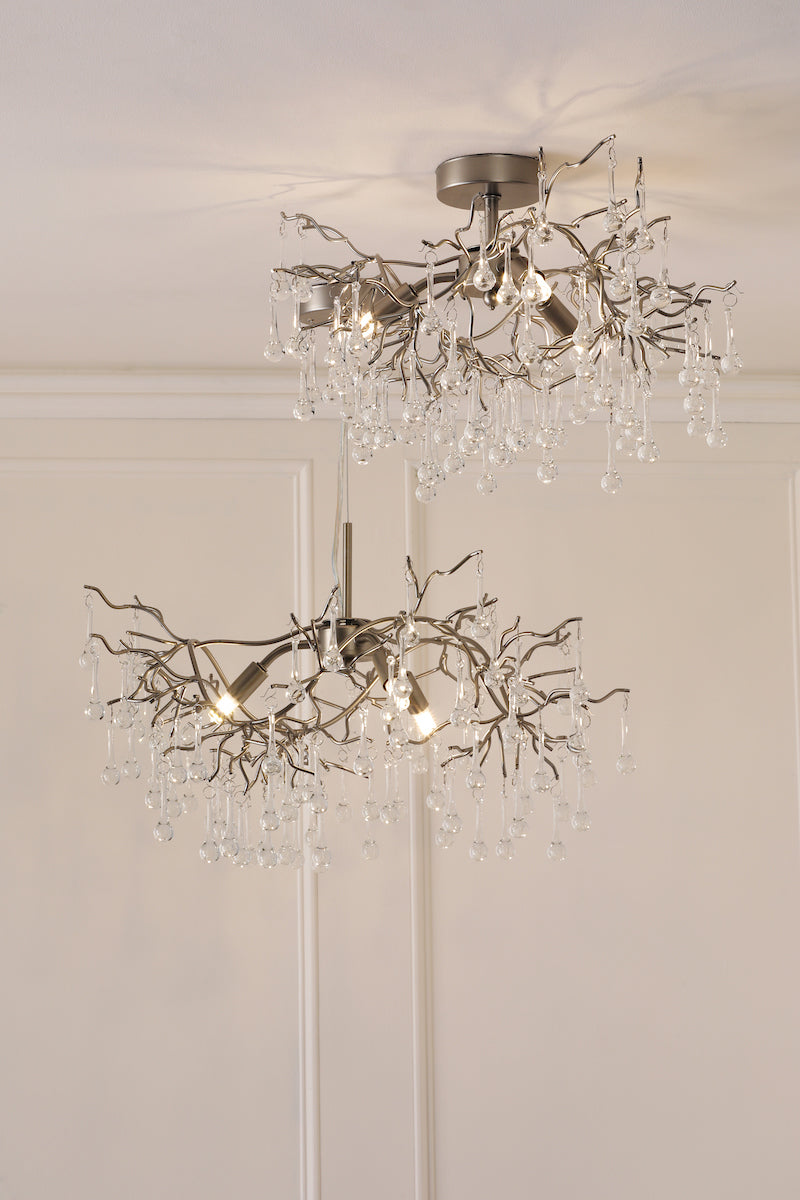 Laura Ashley Willow 3 Light Pendant Satin Pewter and Crystal