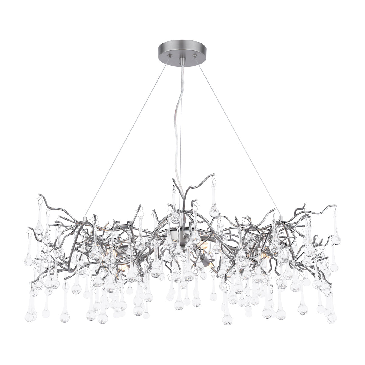 Laura Ashley Willow 5 Light Pendant Satin Pewter and Crystal