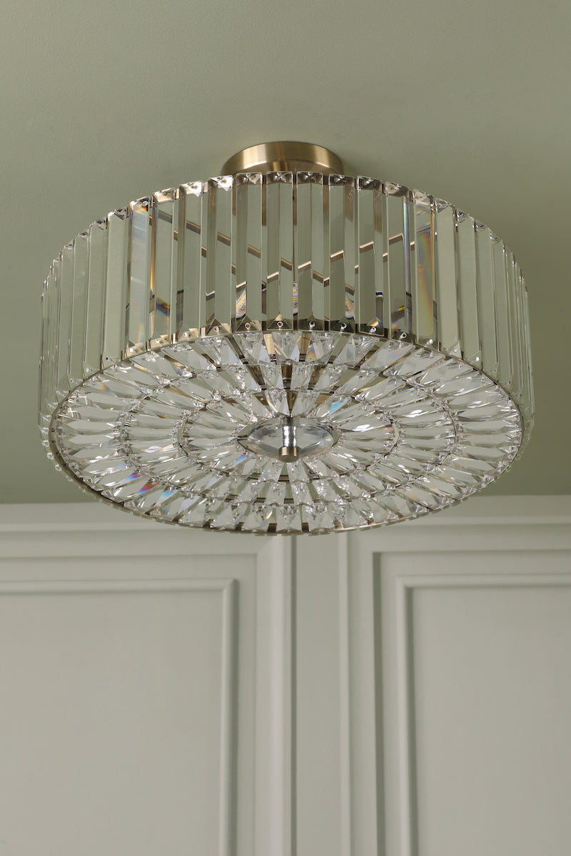 Laura Ashley Fernhurst 4 Light Semi-Flush Crystal and Antique Brass