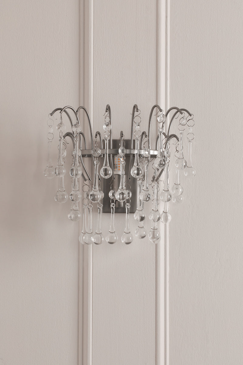 Laura Ashley Willow Wall Light Satin Pewter and Crystal