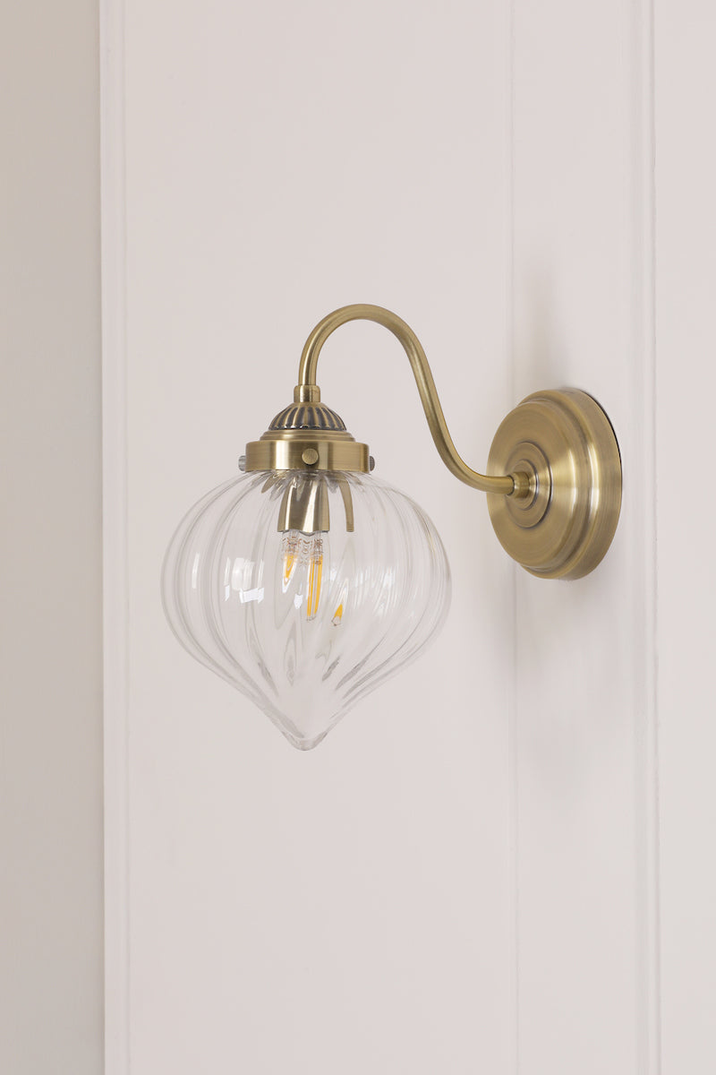 Laura Ashley Whitham Wall Light Antique Brass and Ribbed Glass