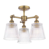 Laura Ashley Callaghan 3 Light Semi-Flush Matt Antique Brass and Ribbed Glass