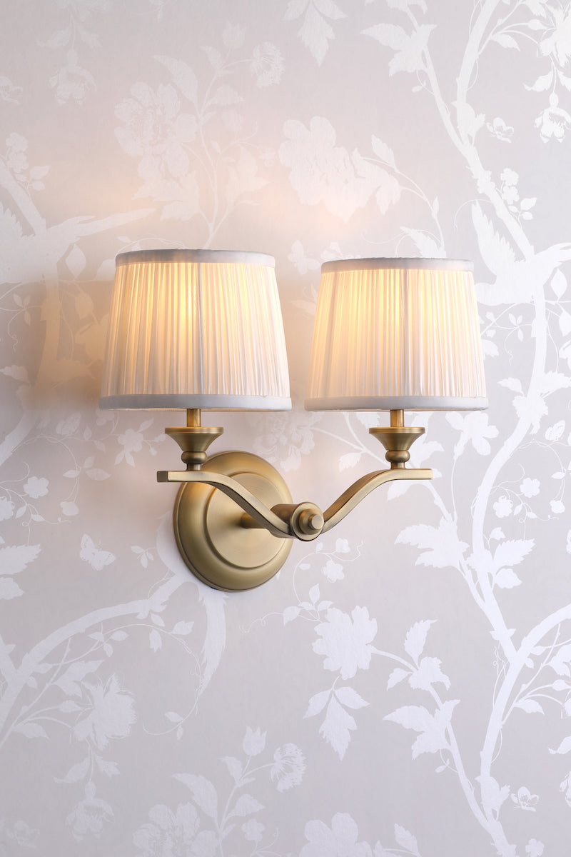 Laura Ashley Hemsley 2 Light Wall Light Matt Antique Brass With Shade