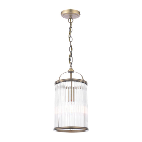 Laura Ashley Sutton Pendant Matt Antique Brass and Ribbed Glass