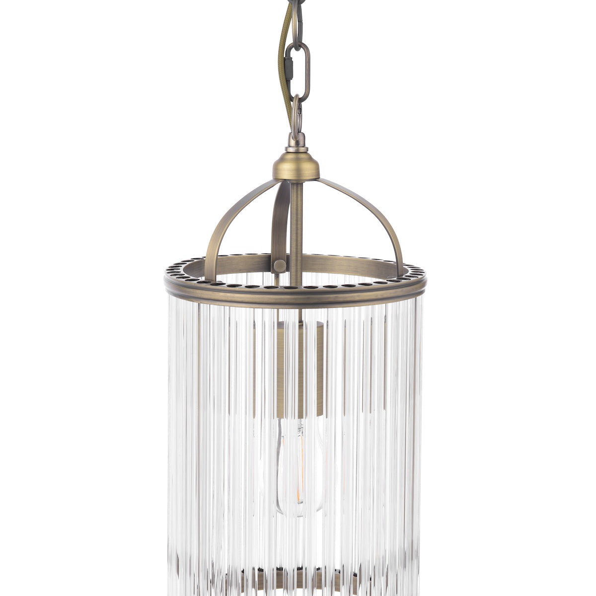 Laura Ashley Sutton Pendant Matt Antique Brass and Ribbed Glass