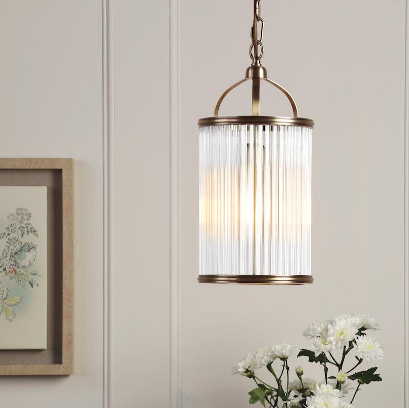 Laura Ashley Sutton Pendant Matt Antique Brass and Ribbed Glass