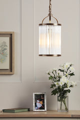 Laura Ashley Sutton Pendant Matt Antique Brass and Ribbed Glass