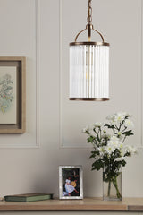 Laura Ashley Sutton Pendant Matt Antique Brass and Ribbed Glass