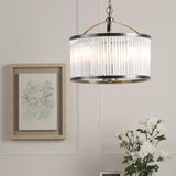 Laura Ashley Sutton 3 Light Pendant Matt Antique Brass and Ribbed Glass