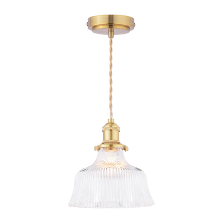 Laura Ashley Theodore Pendant Antique Brass and Ribbed Glass
