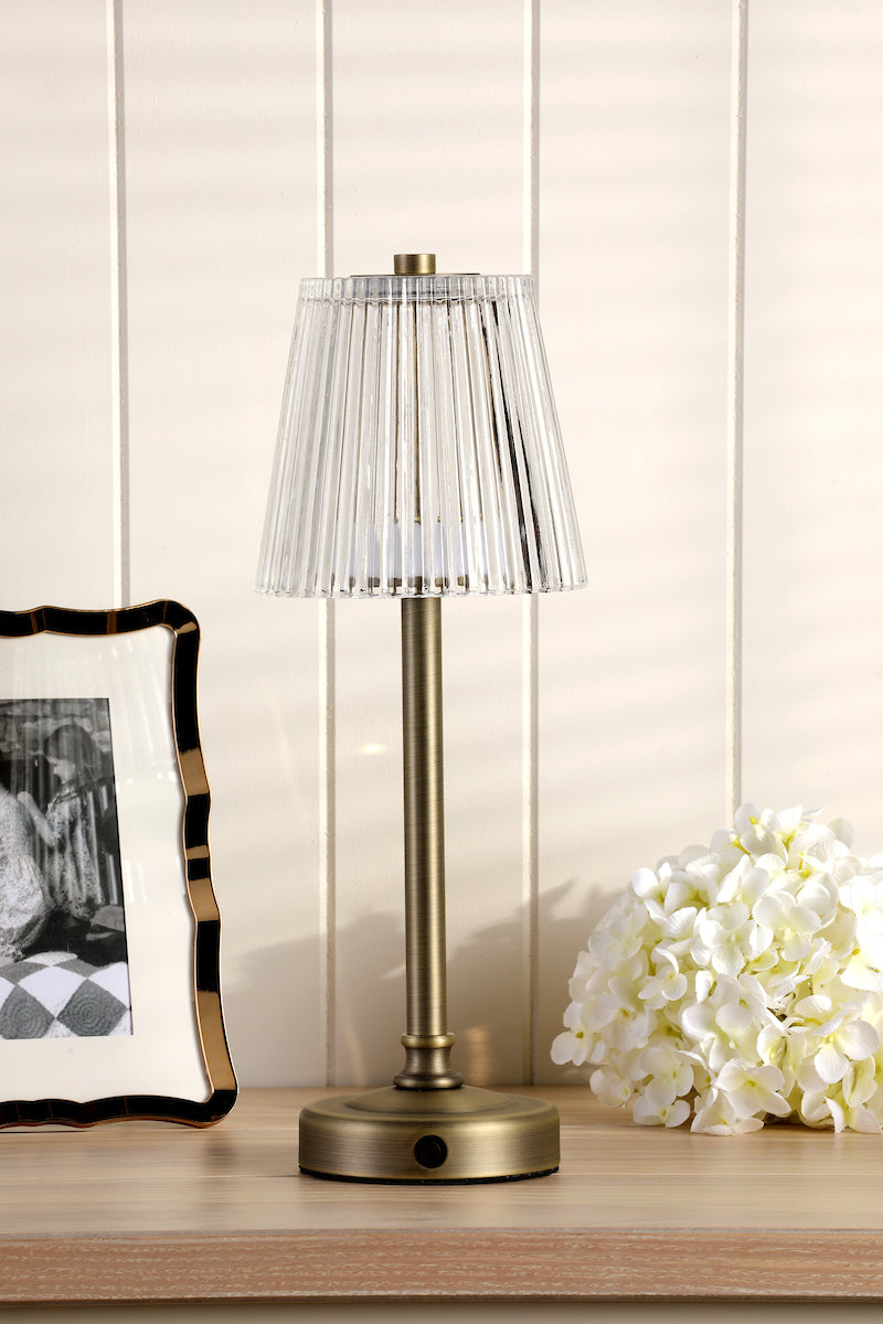 Laura Ashley Callaghan Table Lamp Matt Antique Brass and Ribbed Glass LED