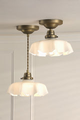 Laura Ashley Banham Pendant Matt Antique Brass and White Glass