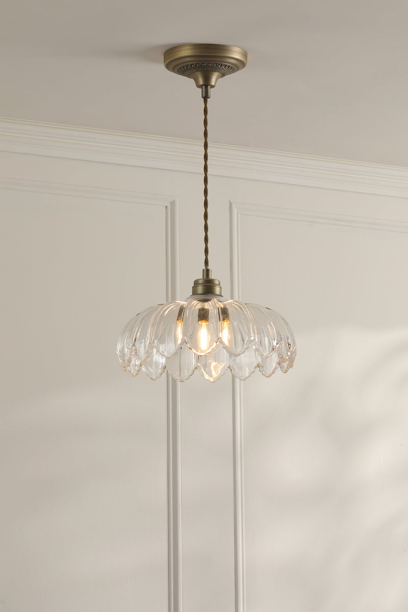 Laura Ashley Bexwell Pendant Matt Antique Brass and Glass