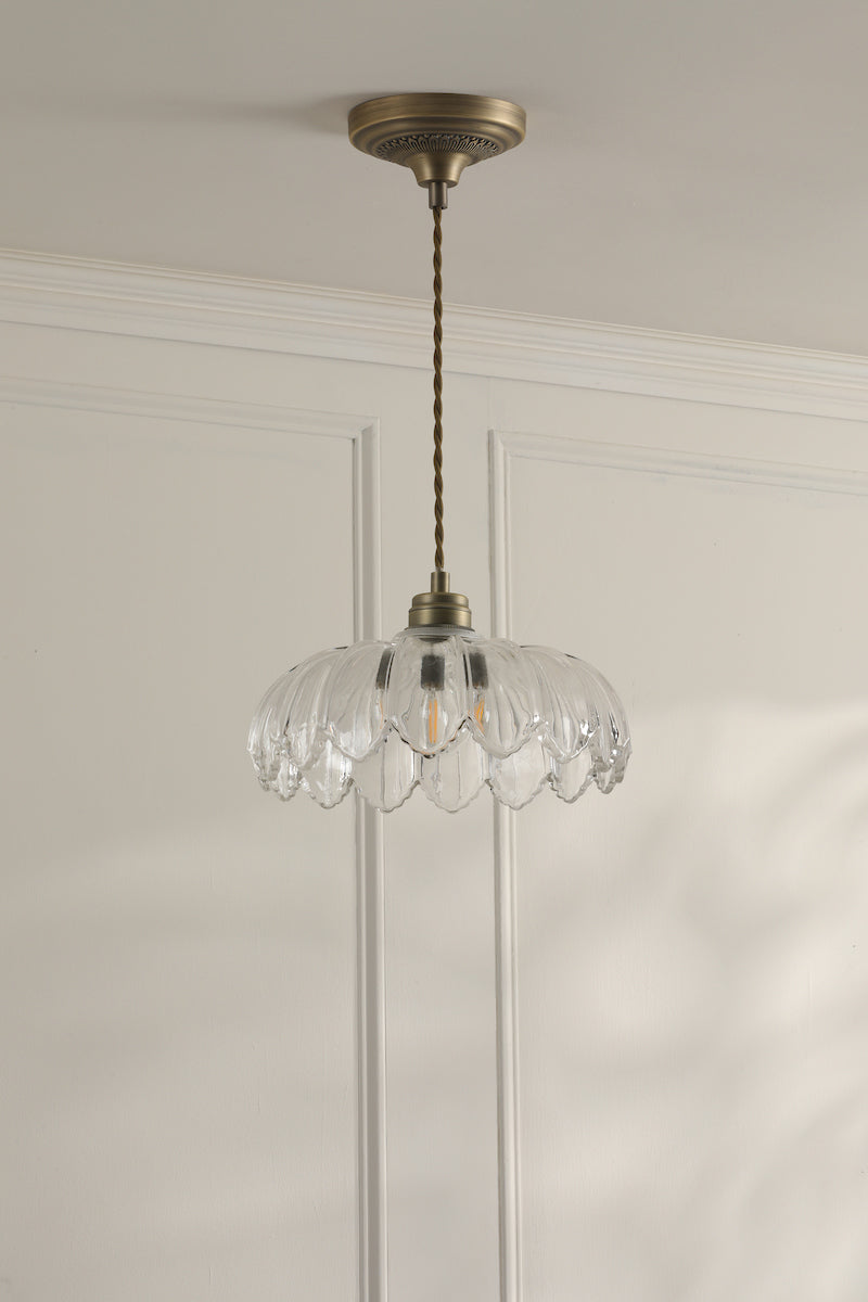 Laura Ashley Bexwell Pendant Matt Antique Brass Glass | Industrial