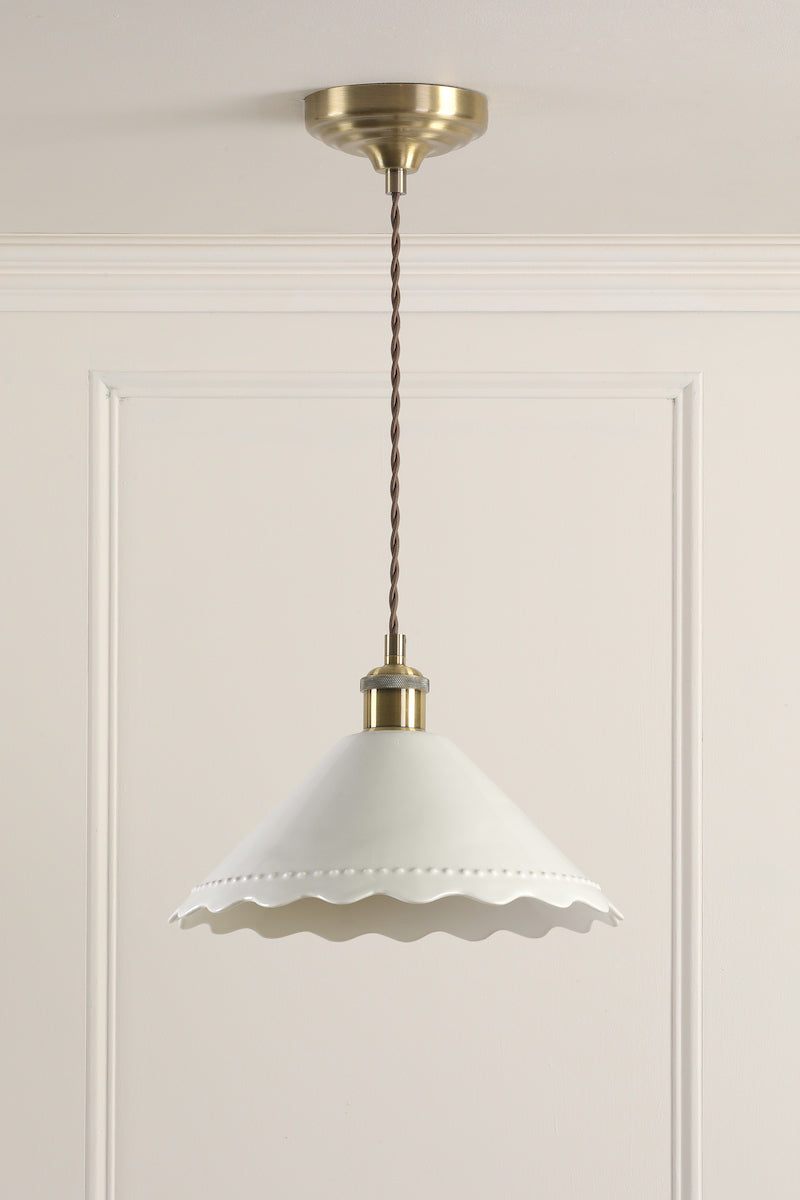 Laura Ashley Daws Pendant White Ceramic Antique Brass | Farmhouse