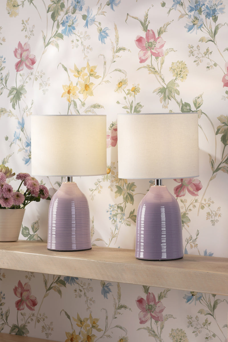 Laura Ashley Penny Twin Pack Table Lamps Purple Ceramic | Bedside