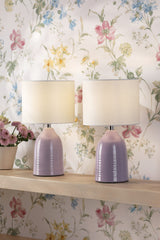 Laura Ashley Penny Table Lamp Purple Ceramic With Shade (Twin Pack)