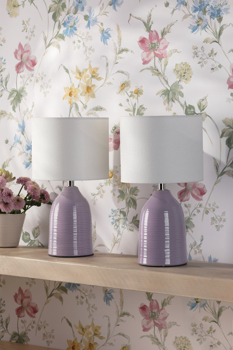 Laura Ashley Penny Table Lamp Purple Ceramic With Shade (Twin Pack)