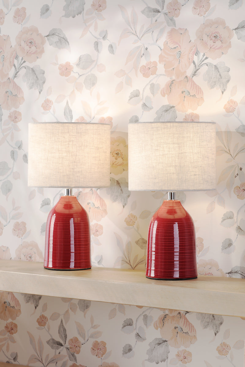 Laura Ashley Penny Table Lamp Red Ceramic With Shade (Twin Pack