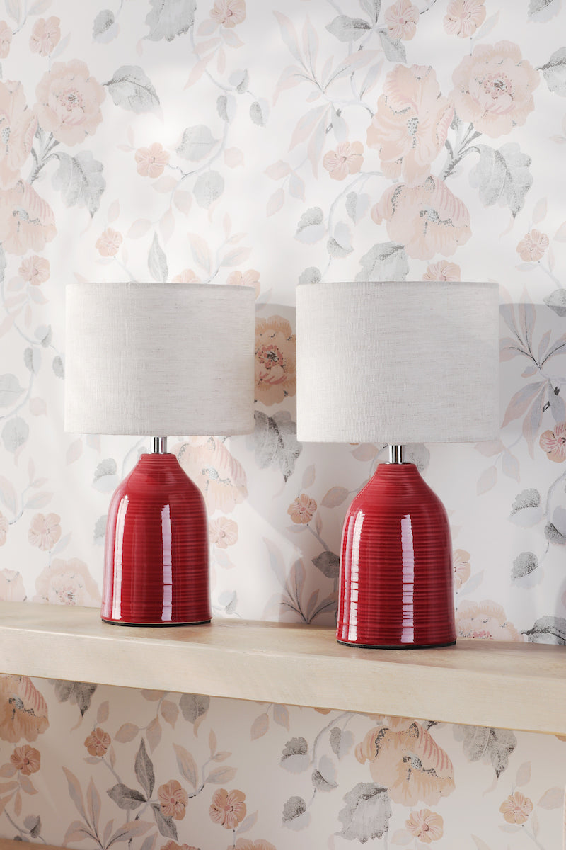 Laura Ashley Penny Table Lamp Red Ceramic With Shade (Twin Pack)