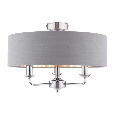 Laura Ashley Sorrento 3 Light Semi-Flush Polished Nickel With Charcoal Shade