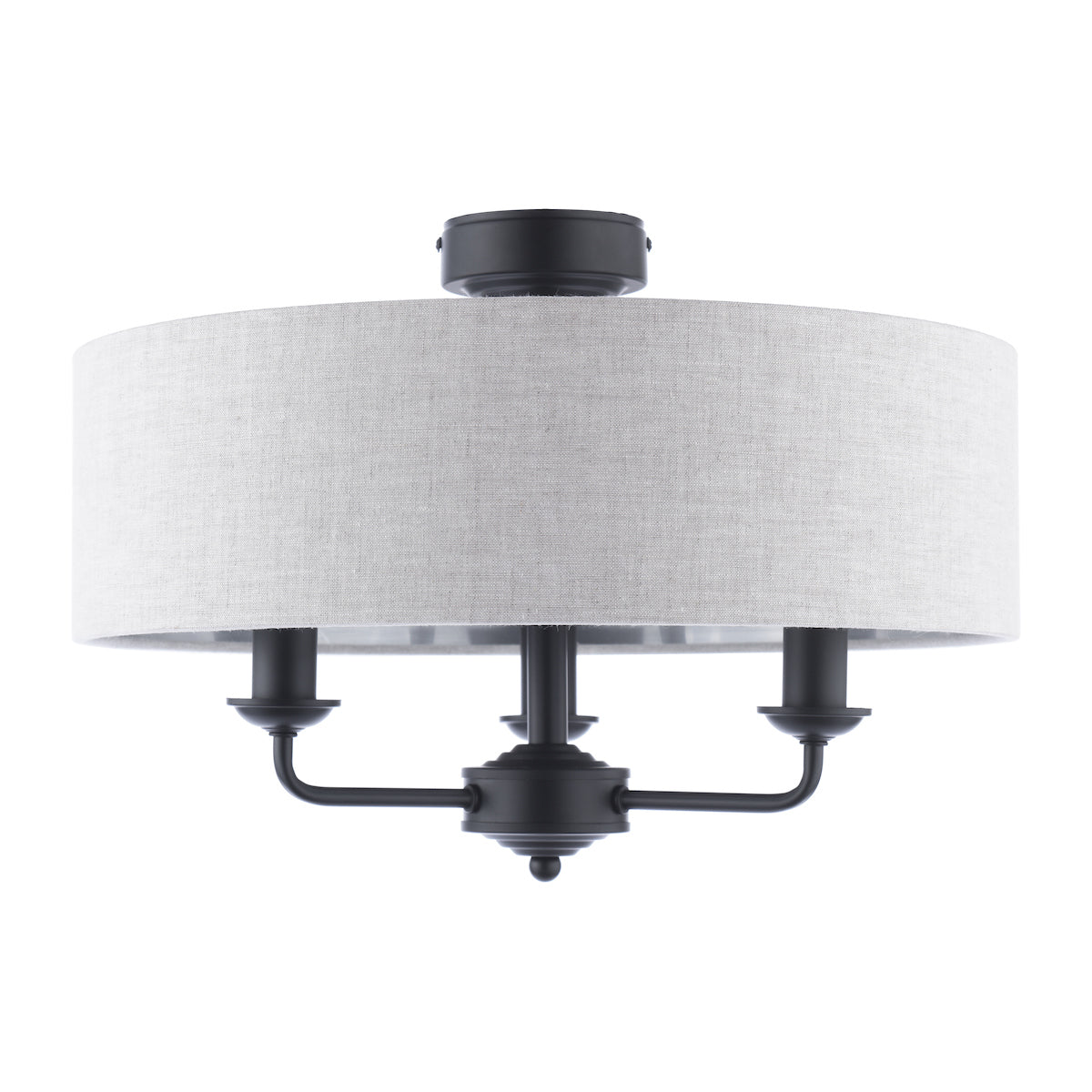 Laura Ashley Sorrento 3 Light Semi-Flush Matt Black With Natural Shade