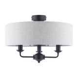 Laura Ashley Sorrento 3 Light Semi-Flush Matt Black With Natural Shade