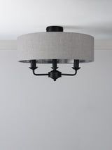 Laura Ashley Sorrento 3 Light Semi-Flush Matt Black With Natural Shade