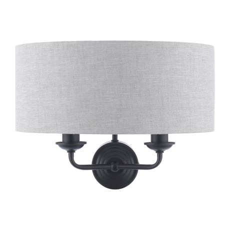 Laura Ashley Sorrento 2 Light Wall Light Matt Black With Natural Shade