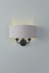 Laura Ashley Sorrento 2 Light Wall Light Matt Black With Natural Shade