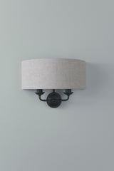 Laura Ashley Sorrento 2 Light Wall Light Matt Black With Natural Shade