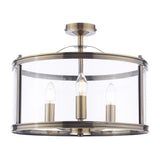 Laura Ashley Harrington 3 Light Semi-Flush Antique Brass and Glass