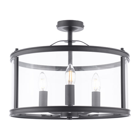 Laura Ashley Harrington 3 Light Semi-Flush Matt Black and Glass