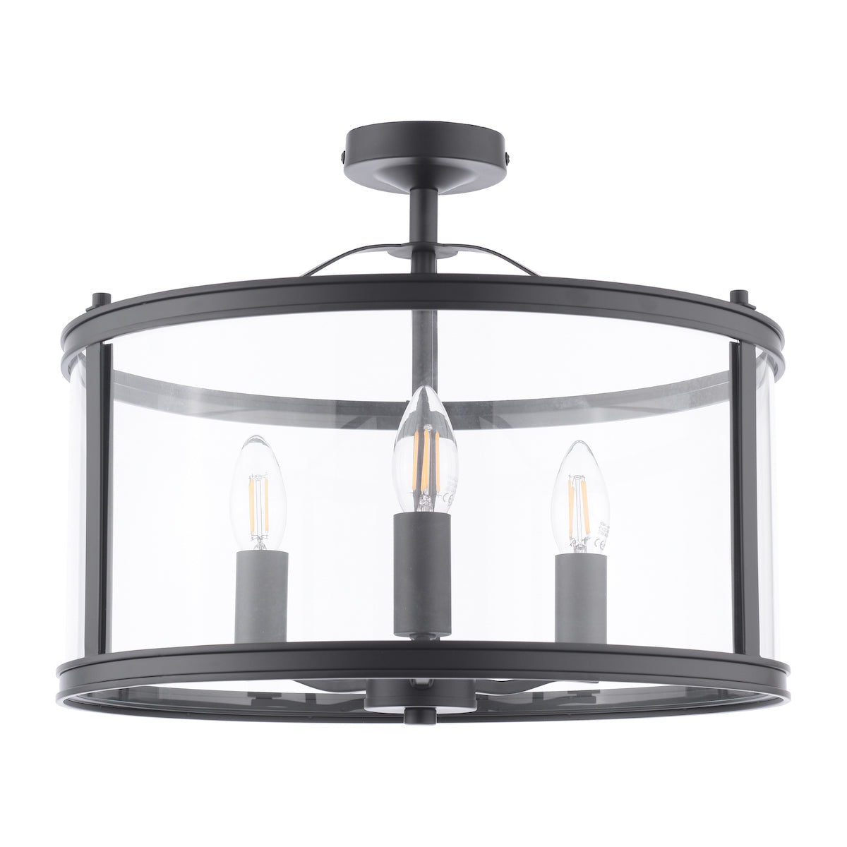 Laura Ashley Harrington 3 Light Semi-Flush Matt Black and Glass