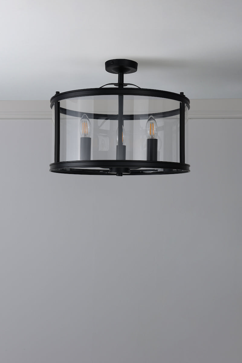 Laura Ashley Harrington 3 Light Semi-Flush Matt Black and Glass