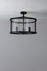 Laura Ashley Harrington 3 Light Semi-Flush Matt Black and Glass