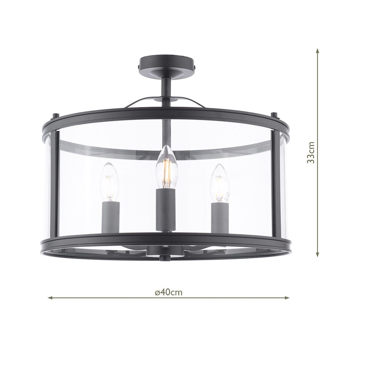 Laura Ashley Harrington 3 Light Semi-Flush Matt Black and Glass