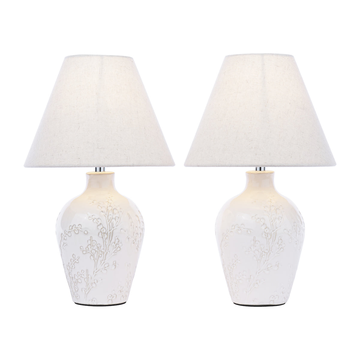 Laura Ashley Pussywillow Table Lamp Cream Ceramic With Shade (Twin Pack)