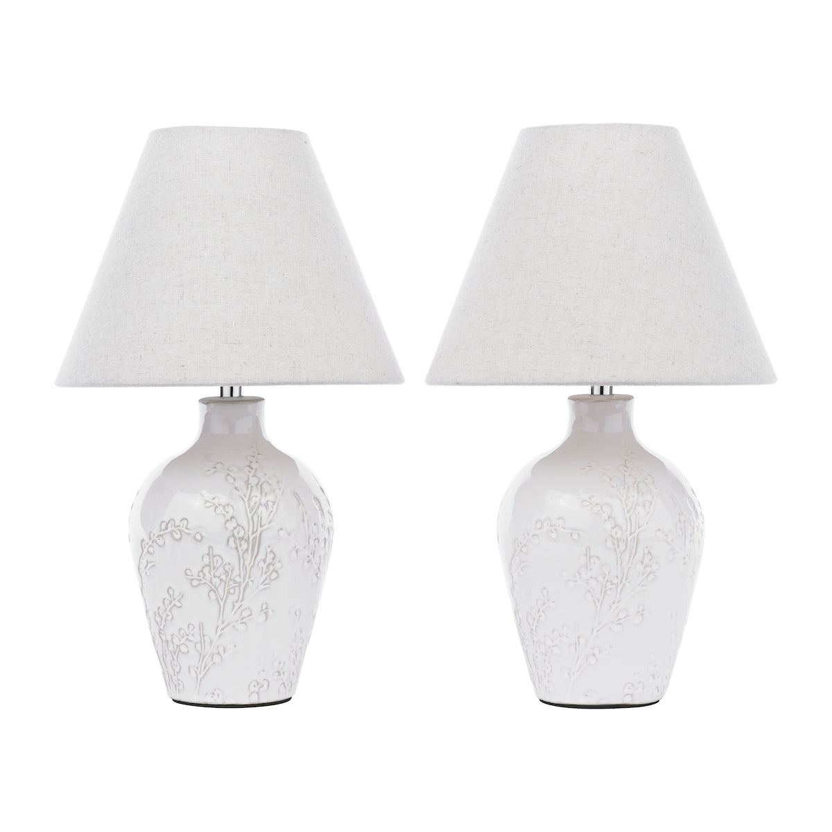 Laura Ashley Pussywillow Table Lamp Cream Ceramic With Shade (Twin Pack)