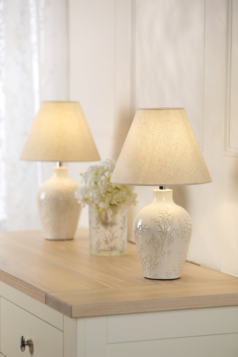 Laura Ashley Pussywillow Table Lamp Cream Ceramic With Shade (Twin Pack)