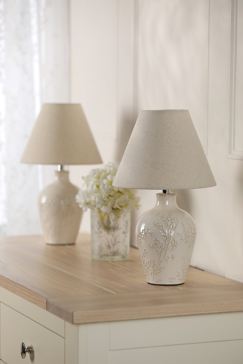 Laura Ashley Pussywillow Table Lamp Cream Ceramic With Shade (Twin Pack)