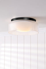 Laura Ashley Charissa Bathroom Ceiling Light Matt Black and Ribbed Glass IP44