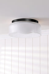 Laura Ashley Charissa Bathroom Ceiling Light Matt Black and Ribbed Glass IP44