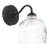 Laura Ashley Charissa Bathroom Wall Light Matt Black and Ribbed Glass IP44